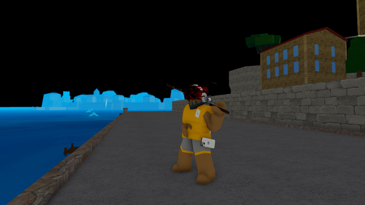 A player holding a fishing rod
