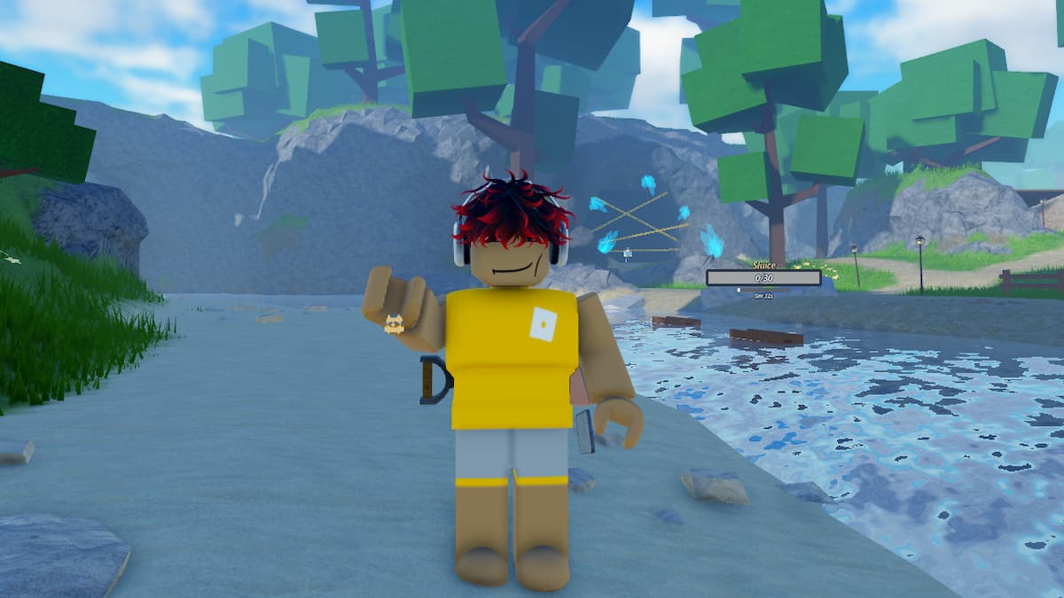 A player holding a mineral in Roblox