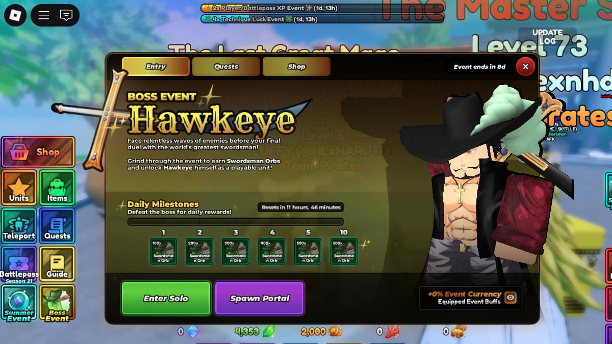 Hawkeye Boss Event in Anime Last Stand