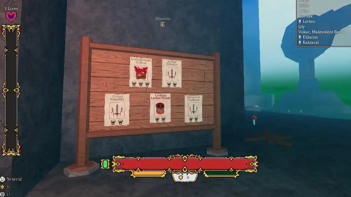 Mission board in Rogueblox 