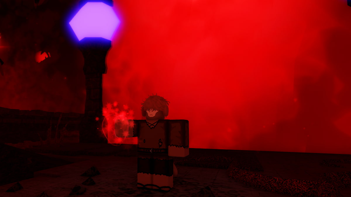 A player standing with a life crystal in RogueBlox