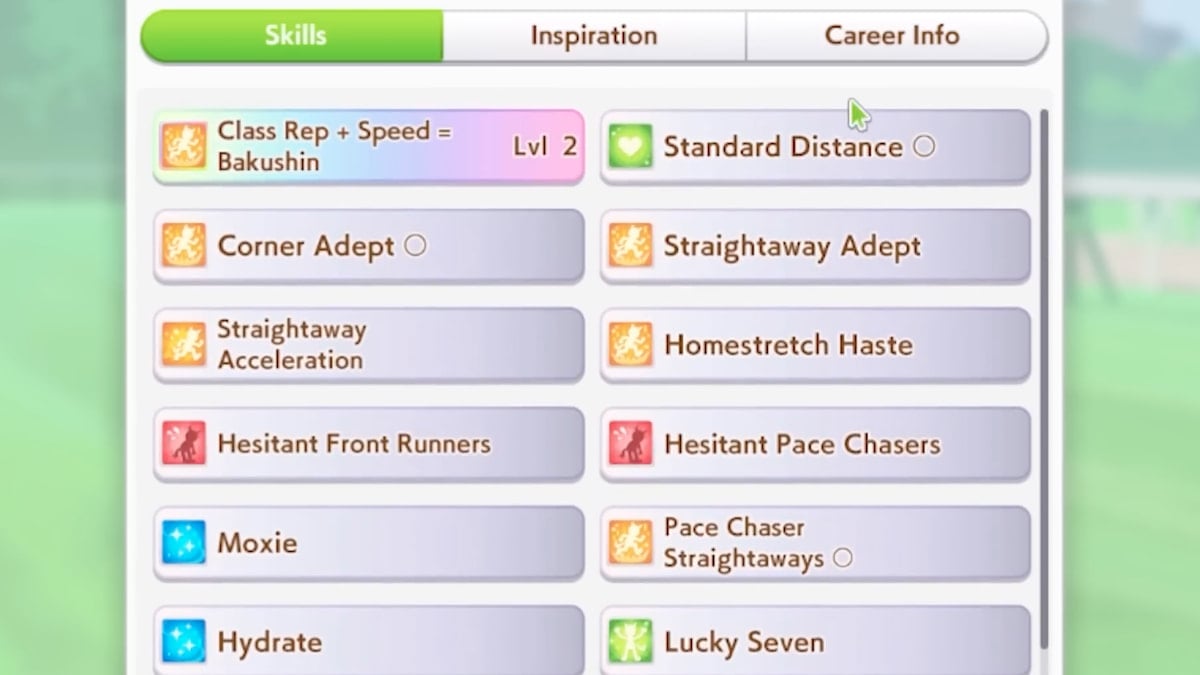 Umamusume Skill window in Umamusume: Pretty Derby