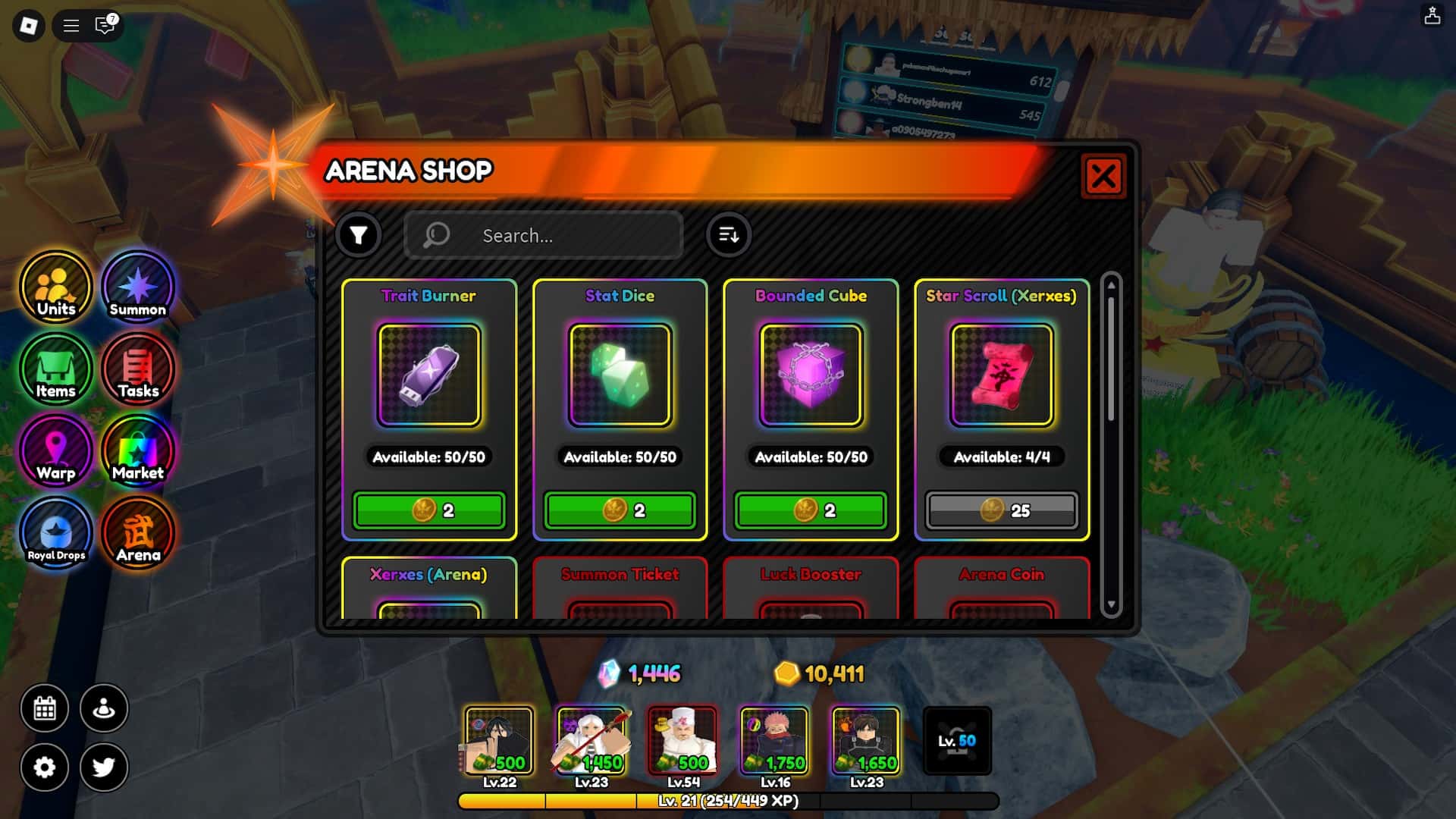All Star Tower Defense X Roblox experience Ranked Arena PvP store/shop