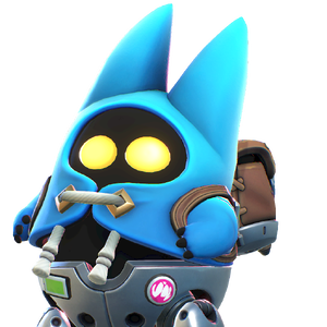 Beebo small blue robot with yellow eyes