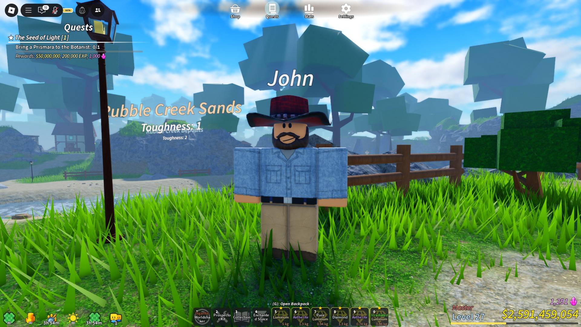 Beginner quest NPC in the Prospecting Roblox experience