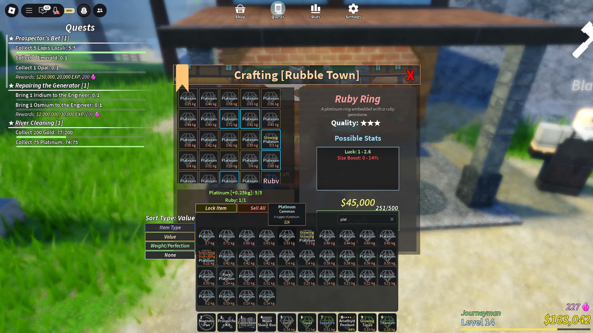Best way to craft items in the Prospecting Roblox experience