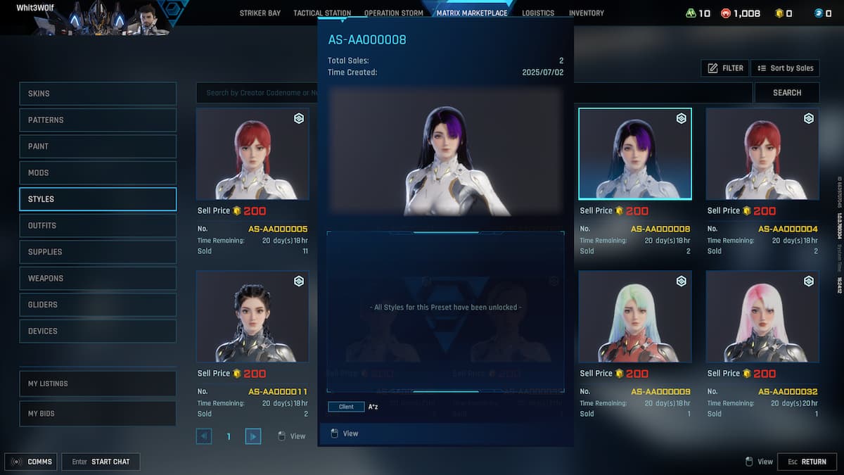 Mecha break hairstyle selections