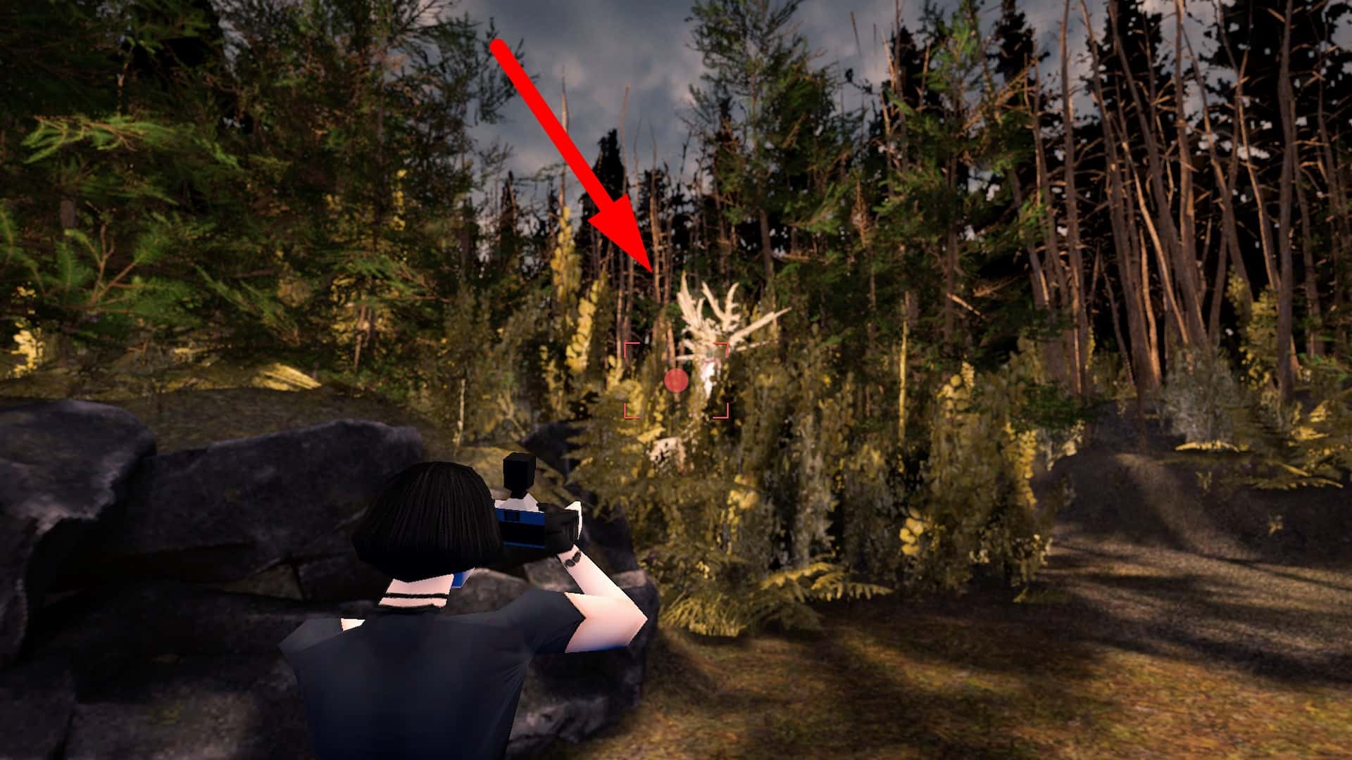 Sam shooting the Deer while it's hiding in Heartworm