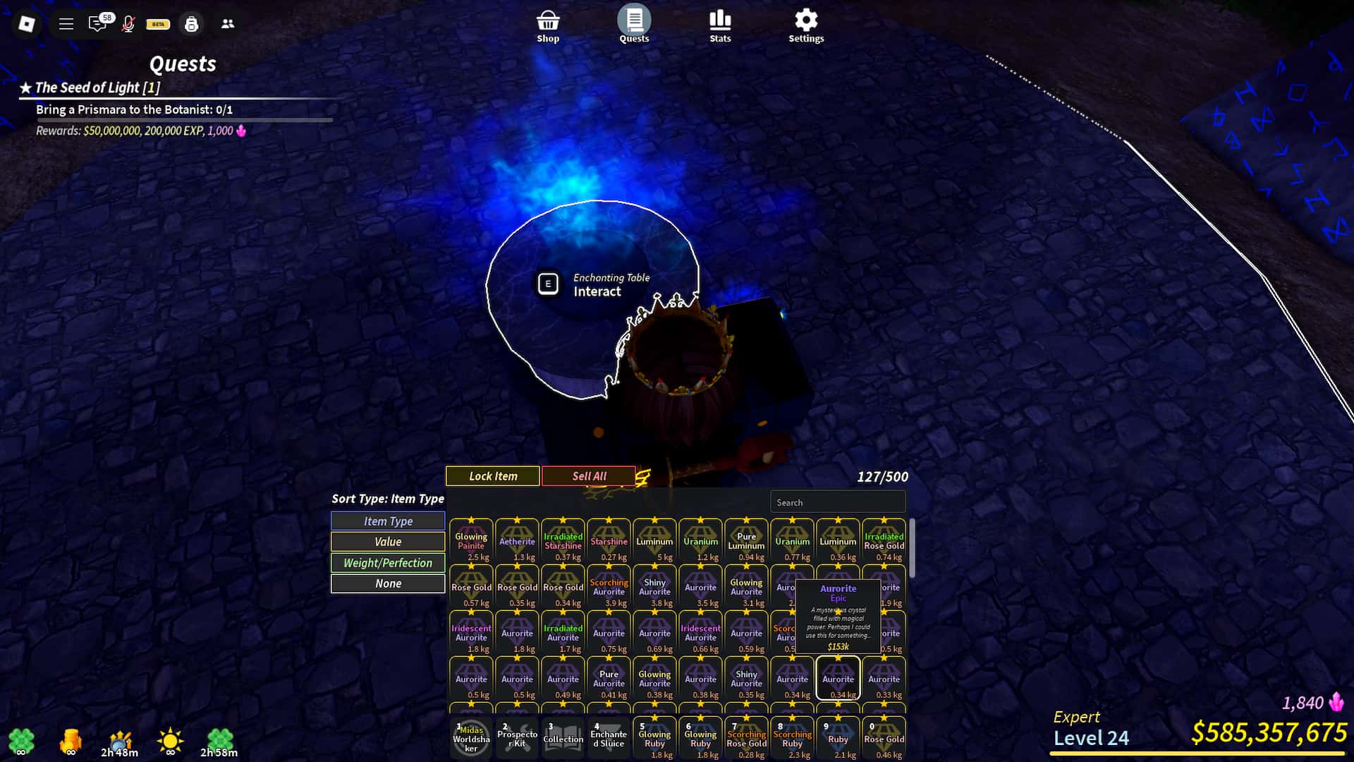 How to enchant pan in Prospecting Roblox