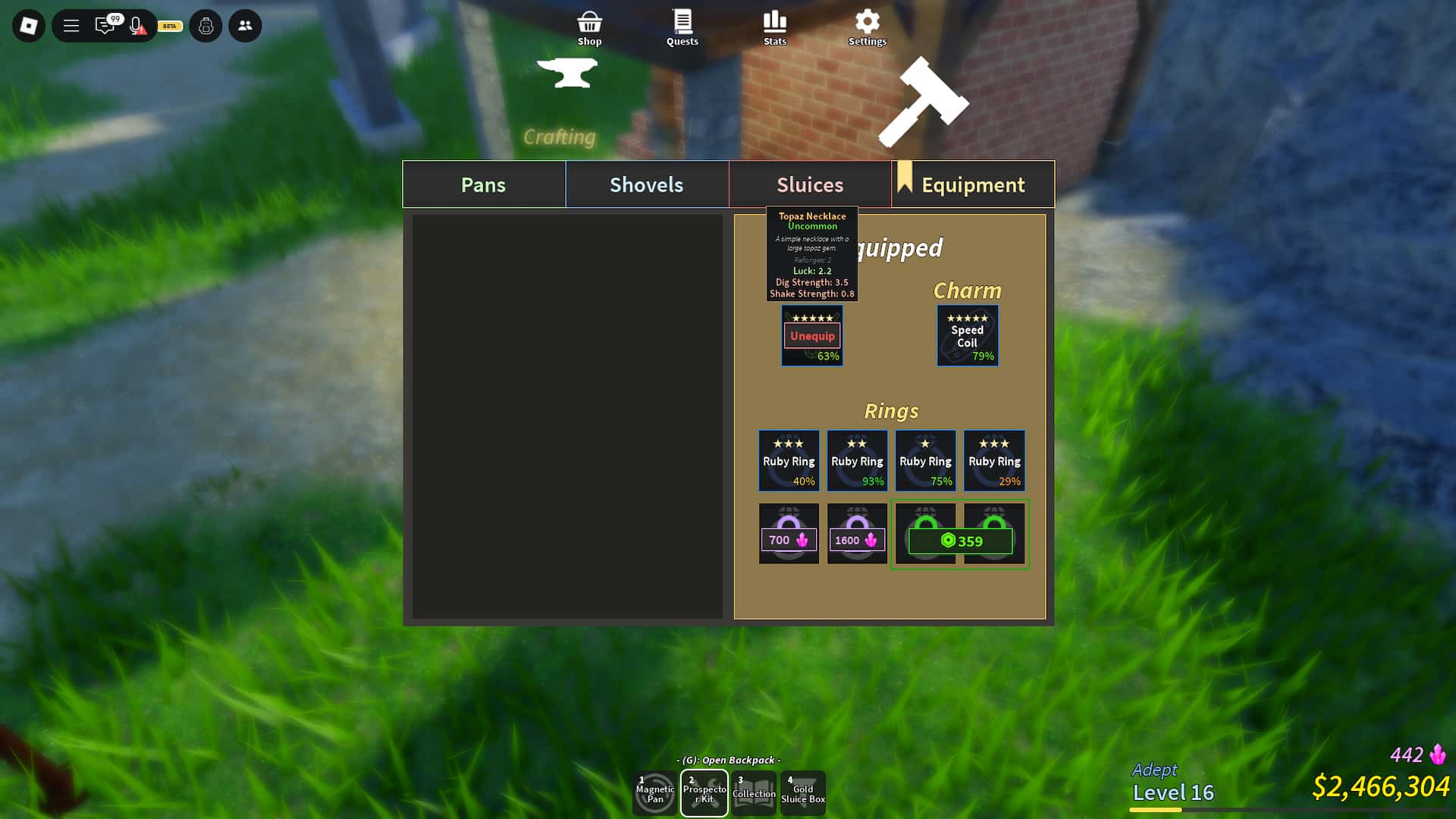 How to equip items in the Prospecting Roblox experience