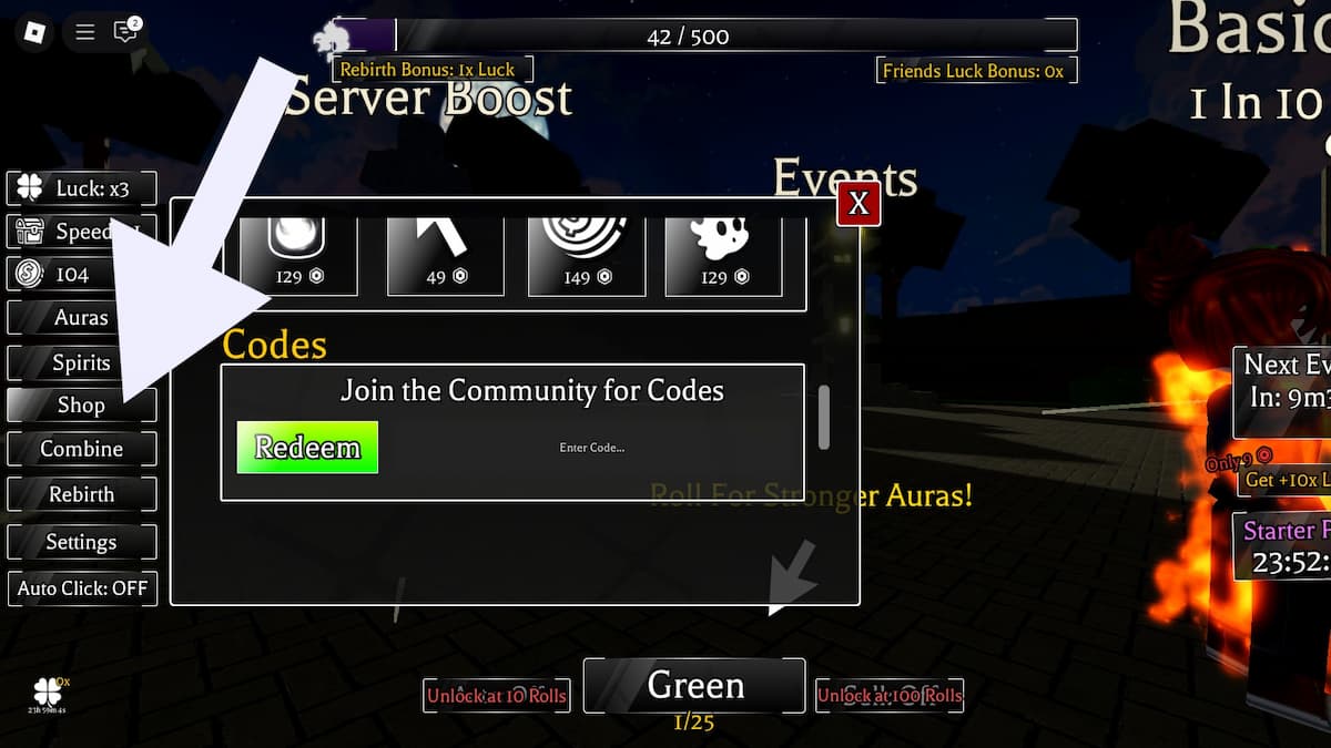 How to redeem codes in Max Your Aura.