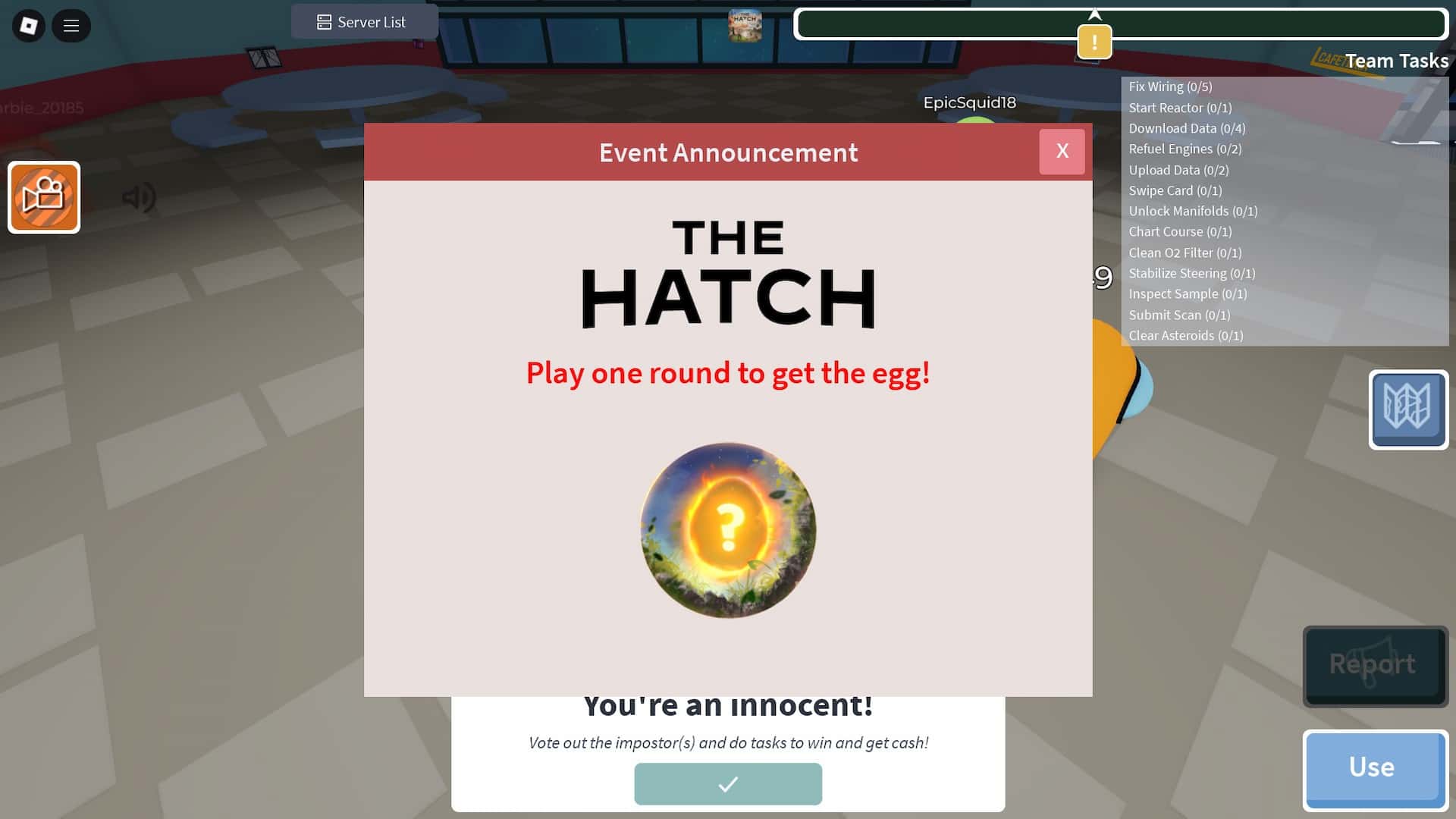 How to get the Impostor Among Us experience The Hatch Roblox event egg