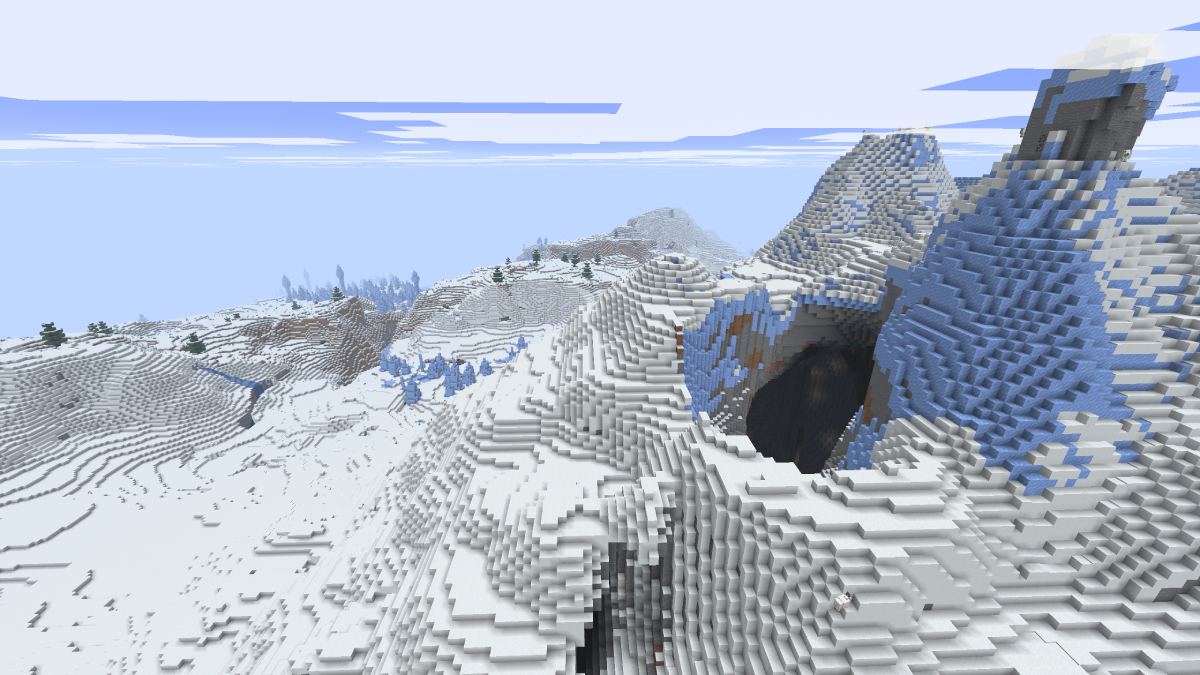 Minecraft snow biome seed large mountains with big cave entrance