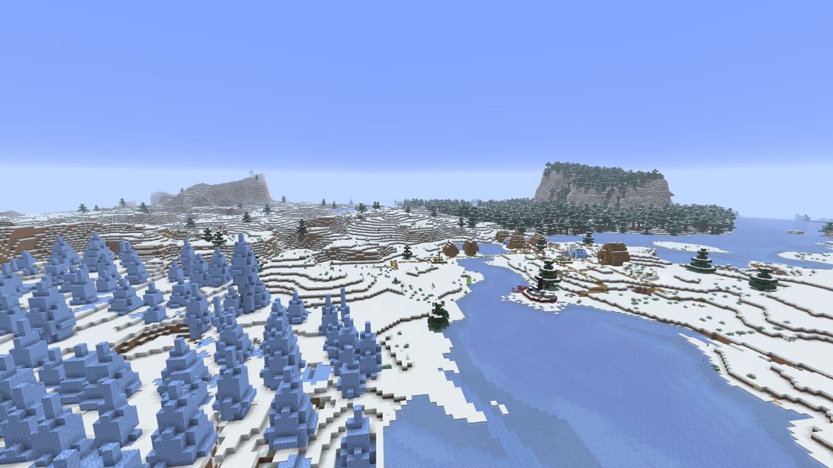 Minecraft ice spike and snow field biome with villages and lava