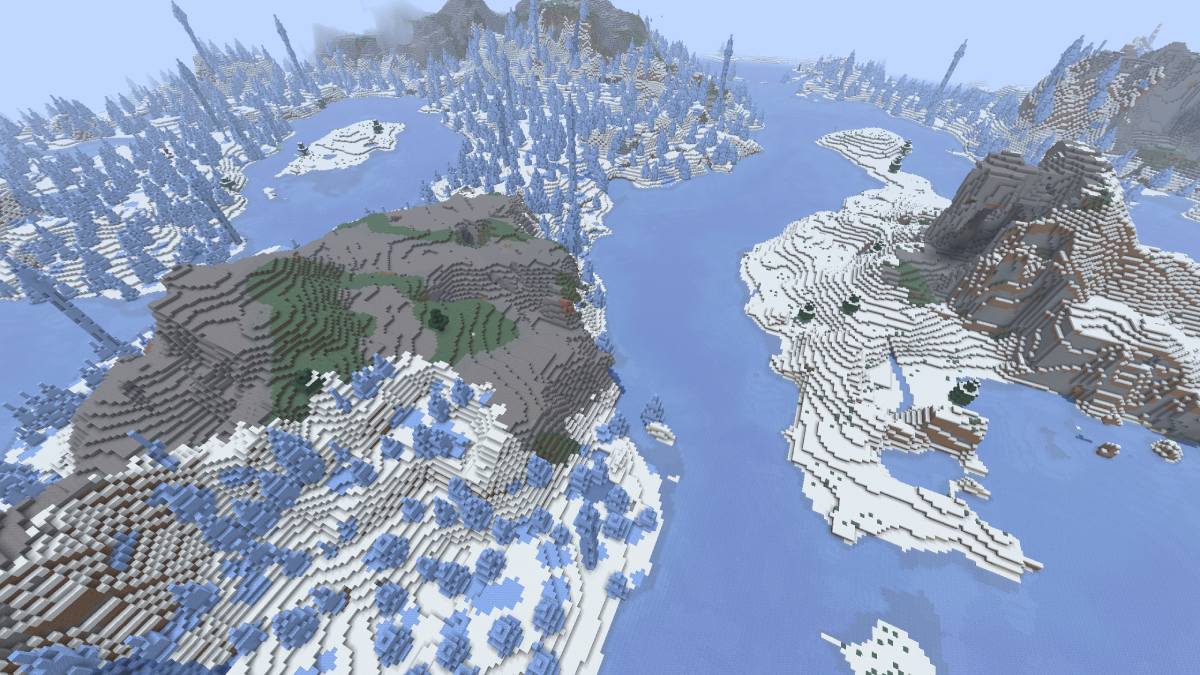 Minecraft big ice biome with one normal pine island in the middle