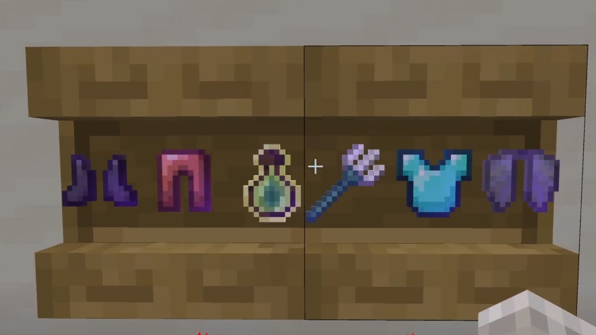 Minecraft shelf with items placed