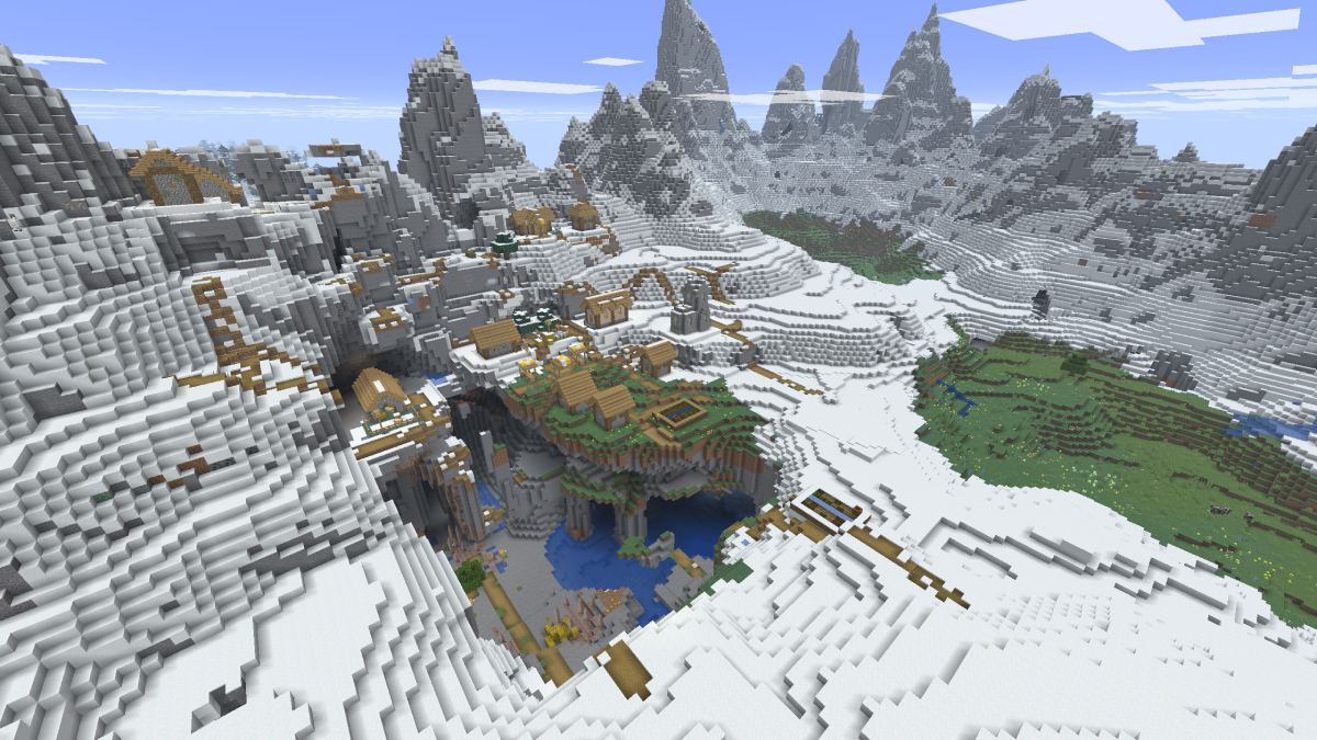Minecraft snow biome seed snow mountains with village and cave