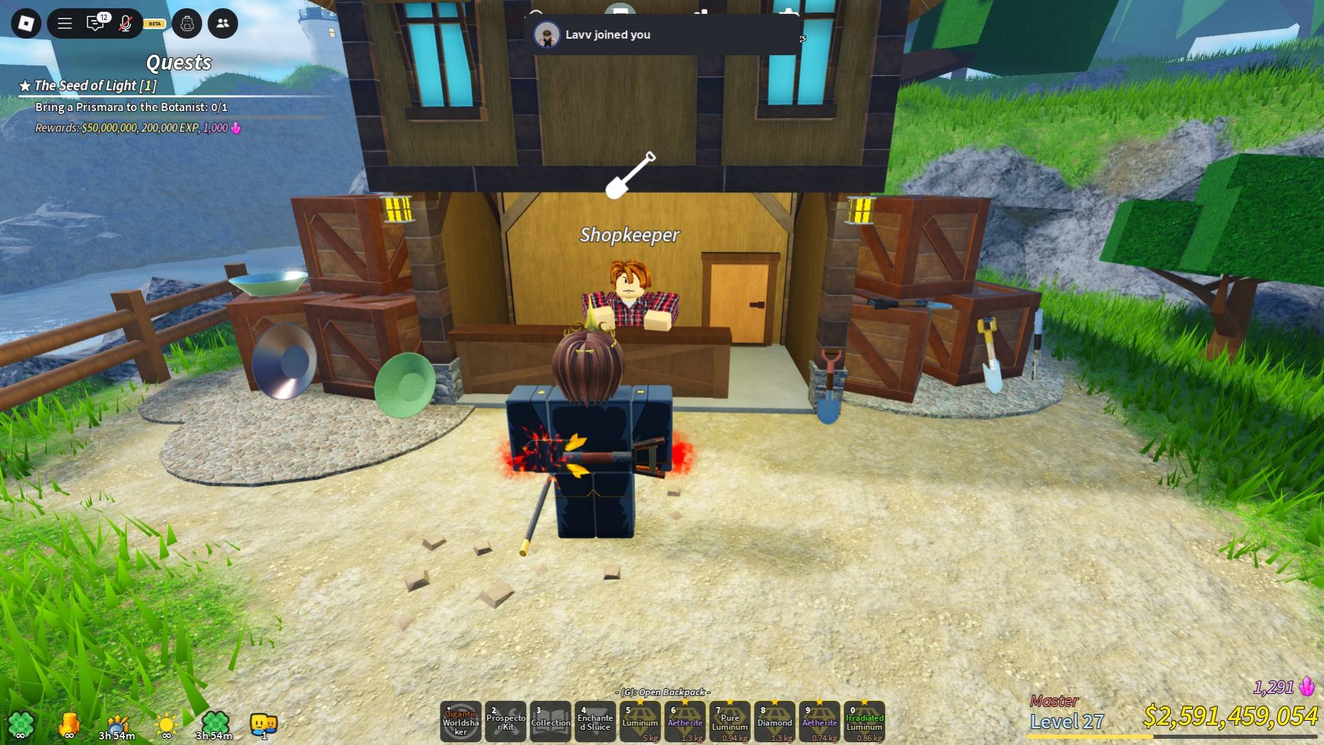 Pans, shovels, and sluices in the Prospecting Roblox experience