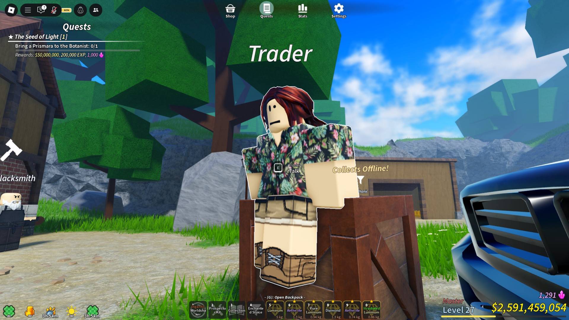 Trader Quest NPC in the Prospecting Roblox experience