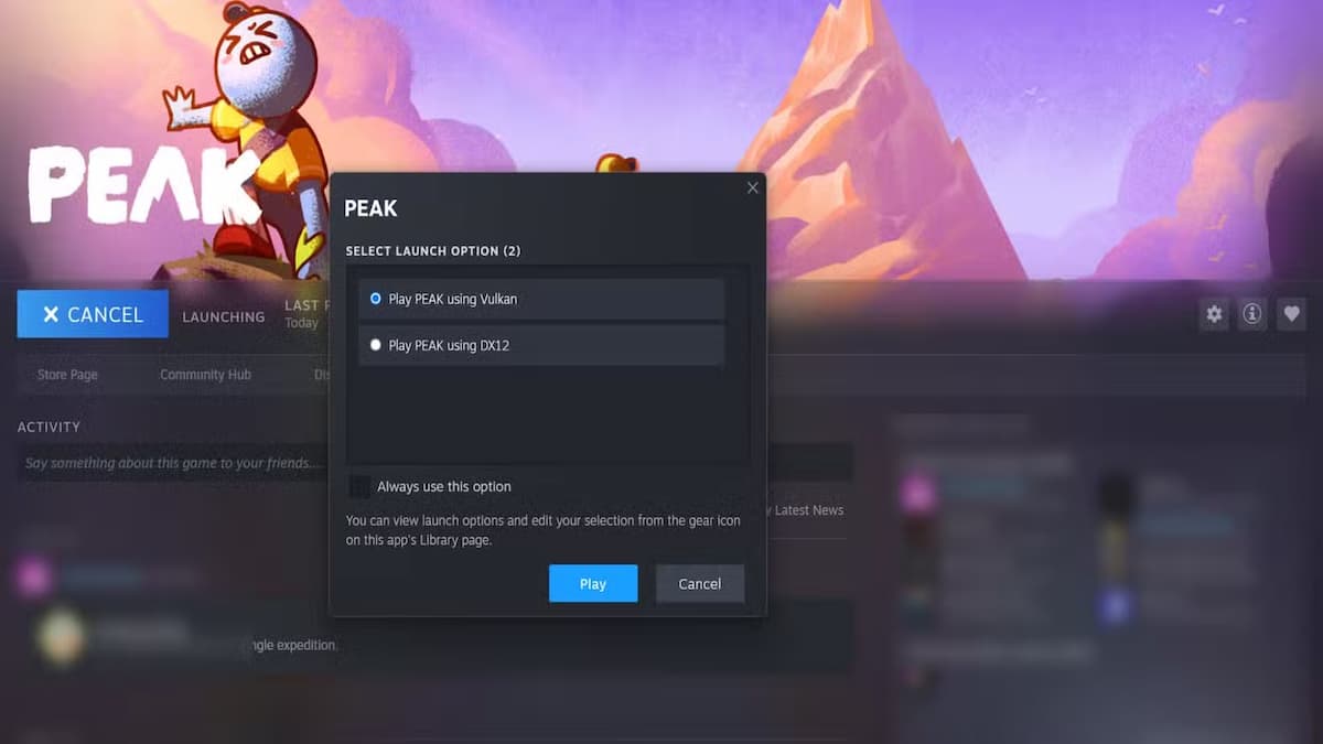 Peak Steam selection