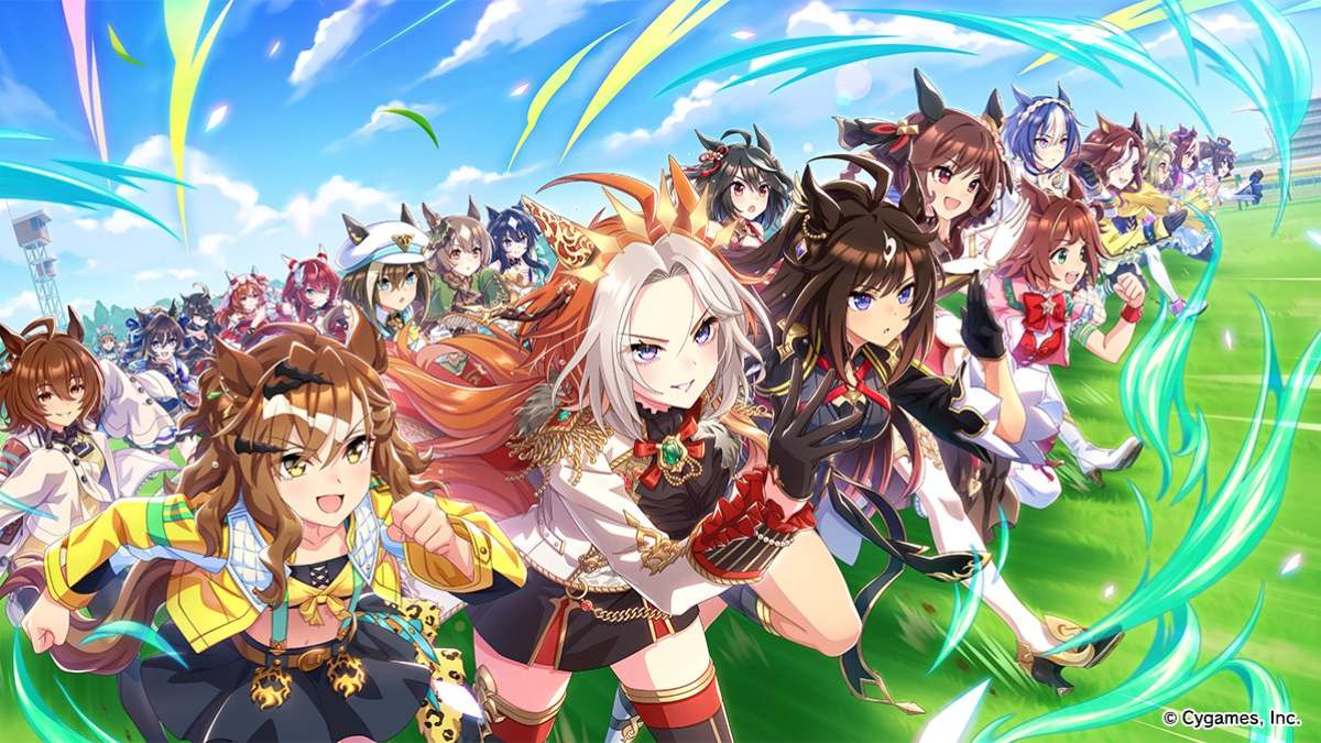 Umamusume pretty derby horse girls racing towards finish line