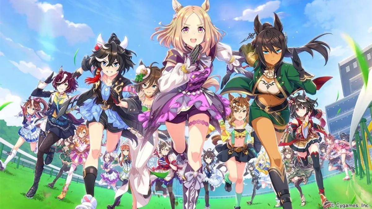 Umamusume pretty derby horse girls running towards camera