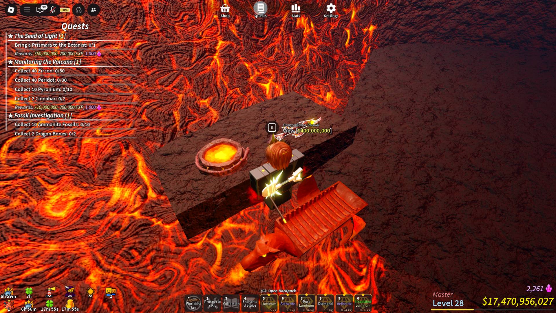 New items in the Volcano in Prospecting Roblox experience