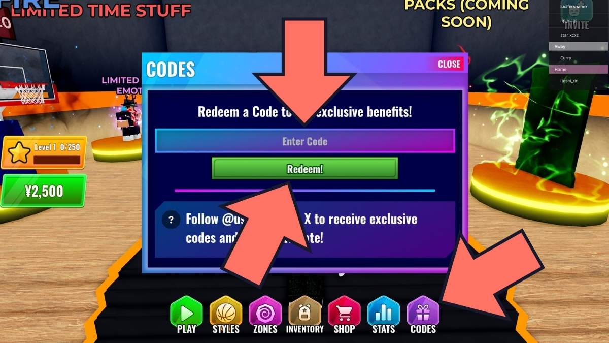 Redeeming code in Project Basketball
