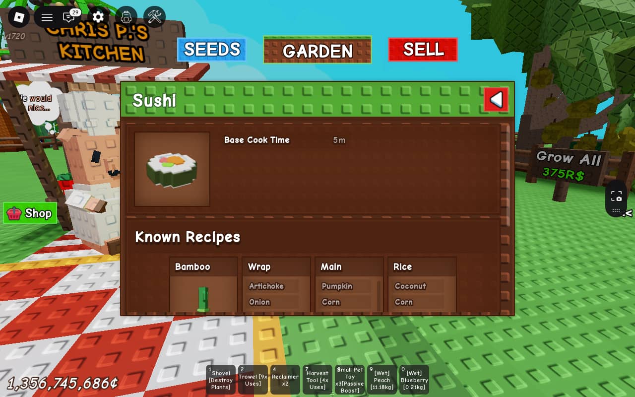 Sushi Recipe in Grow a Garden