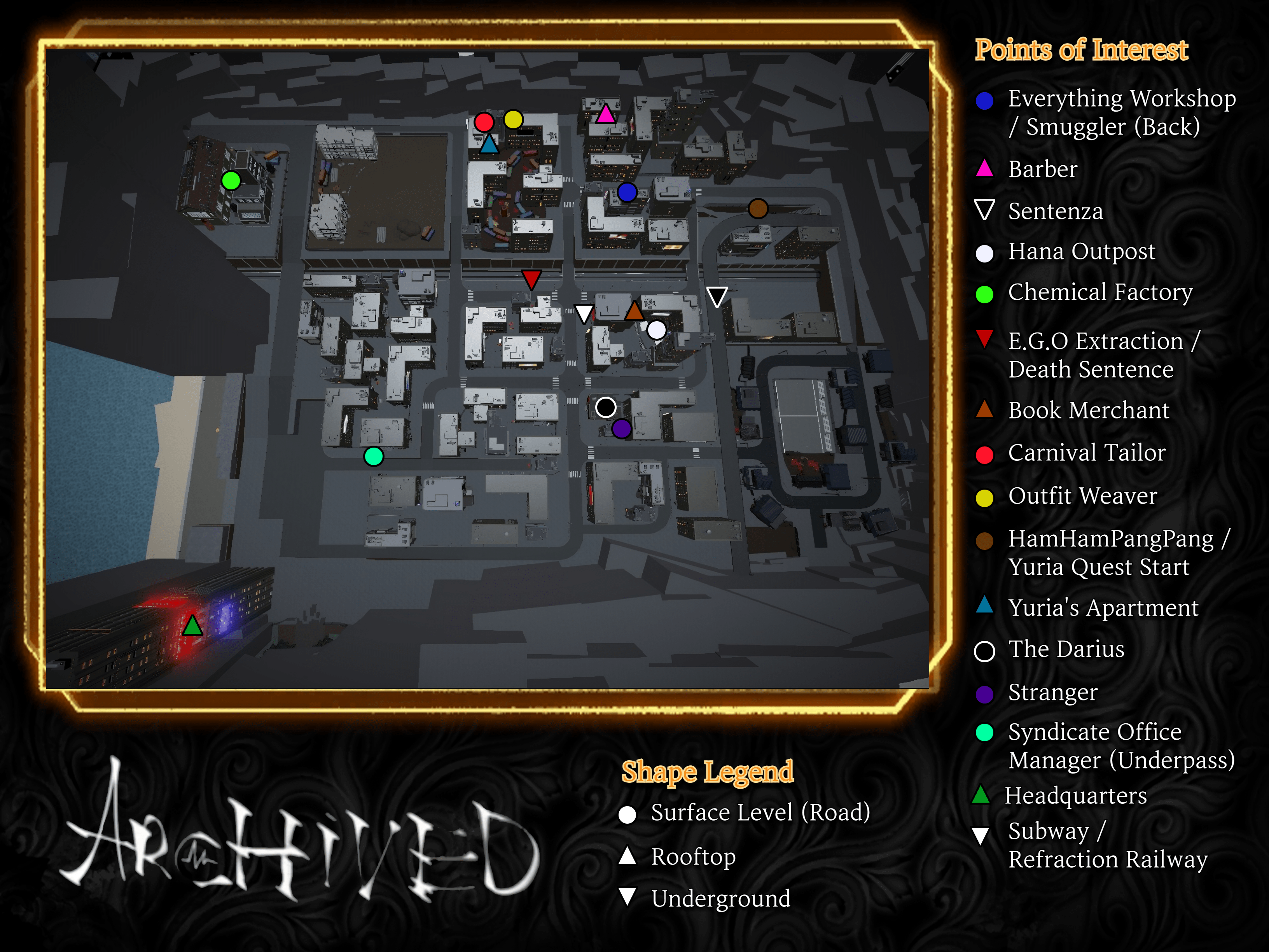 Archived Roblox world map with NPC and POI locations