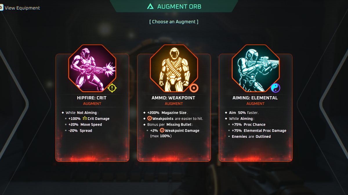 Deadzone Rogue augment orb selection menu