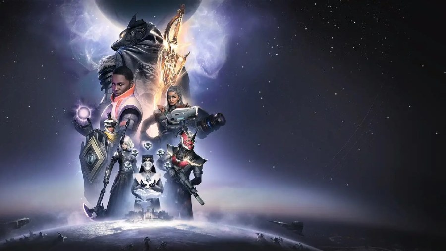 Destiny Rising Promo Art with heroes on space background like a poster