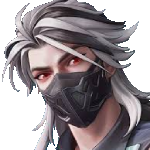 Farlight 84 character splash art white hair, red eyes, black mask Kui Bo