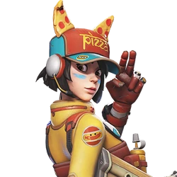 Farlight 84 character splash art girl with pizza cap making V sign Maggie