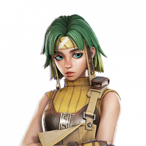 Farlight 84 character splash art Momoi girl with green hair and blue eyes