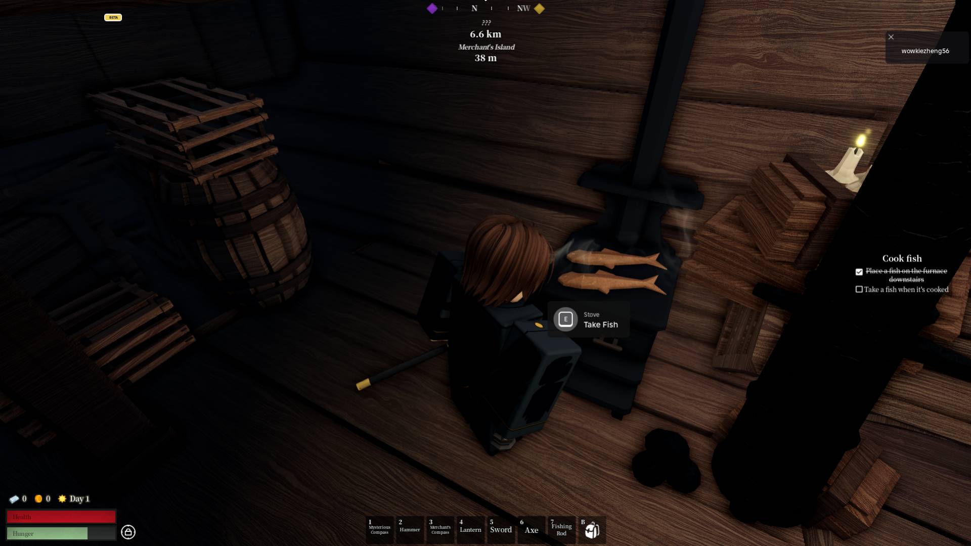 How to cook fish in the Voyagers Roblox experience