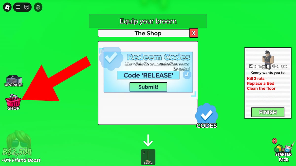 How to redeem codes in Clean a House.