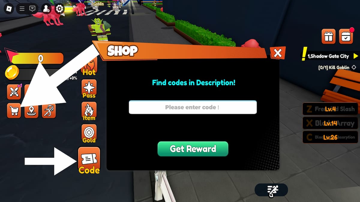 How to redeem codes in Arise Shadow Hunt.