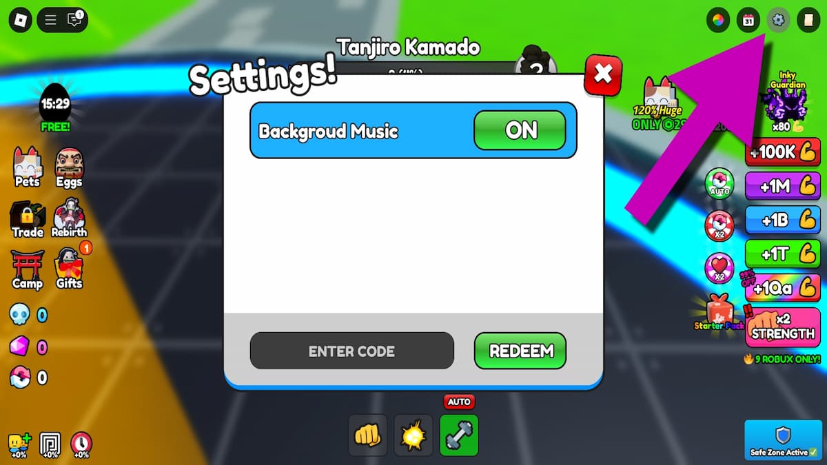 How to redeem codes in Hashira Training.