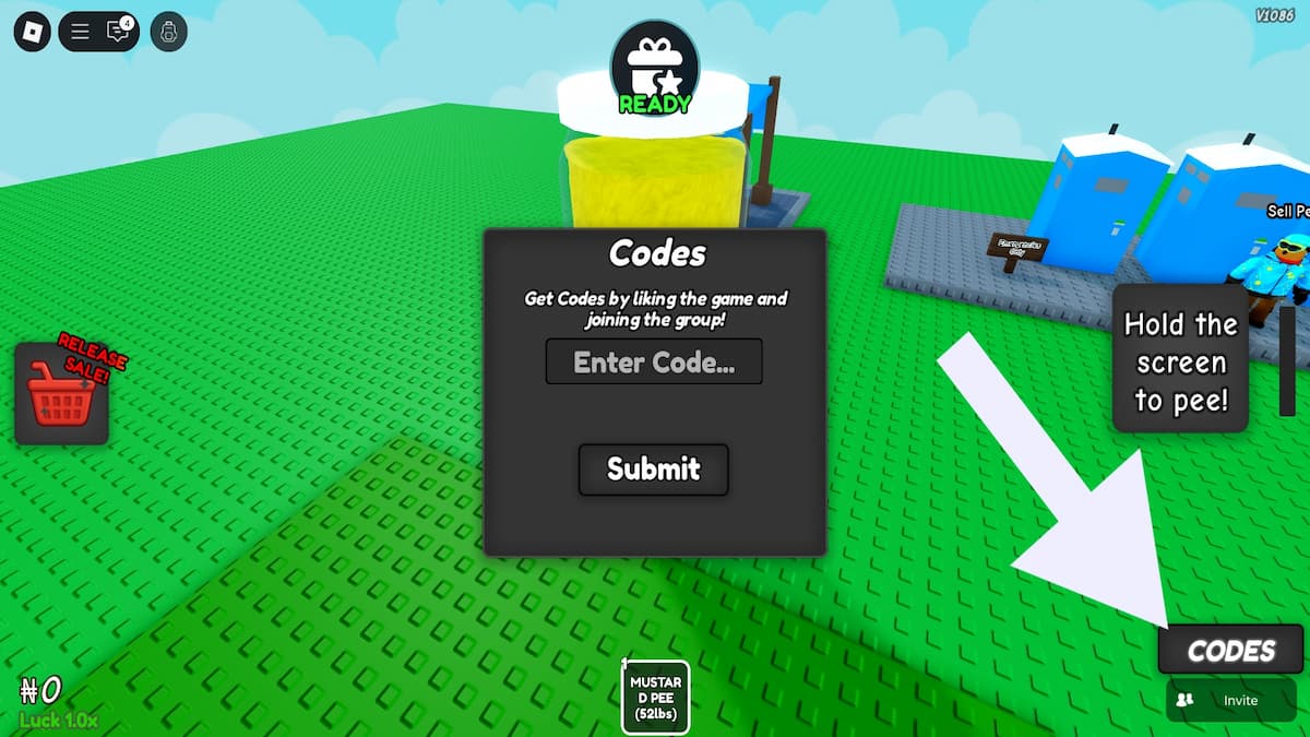 How to redeem The Pee Game codes.