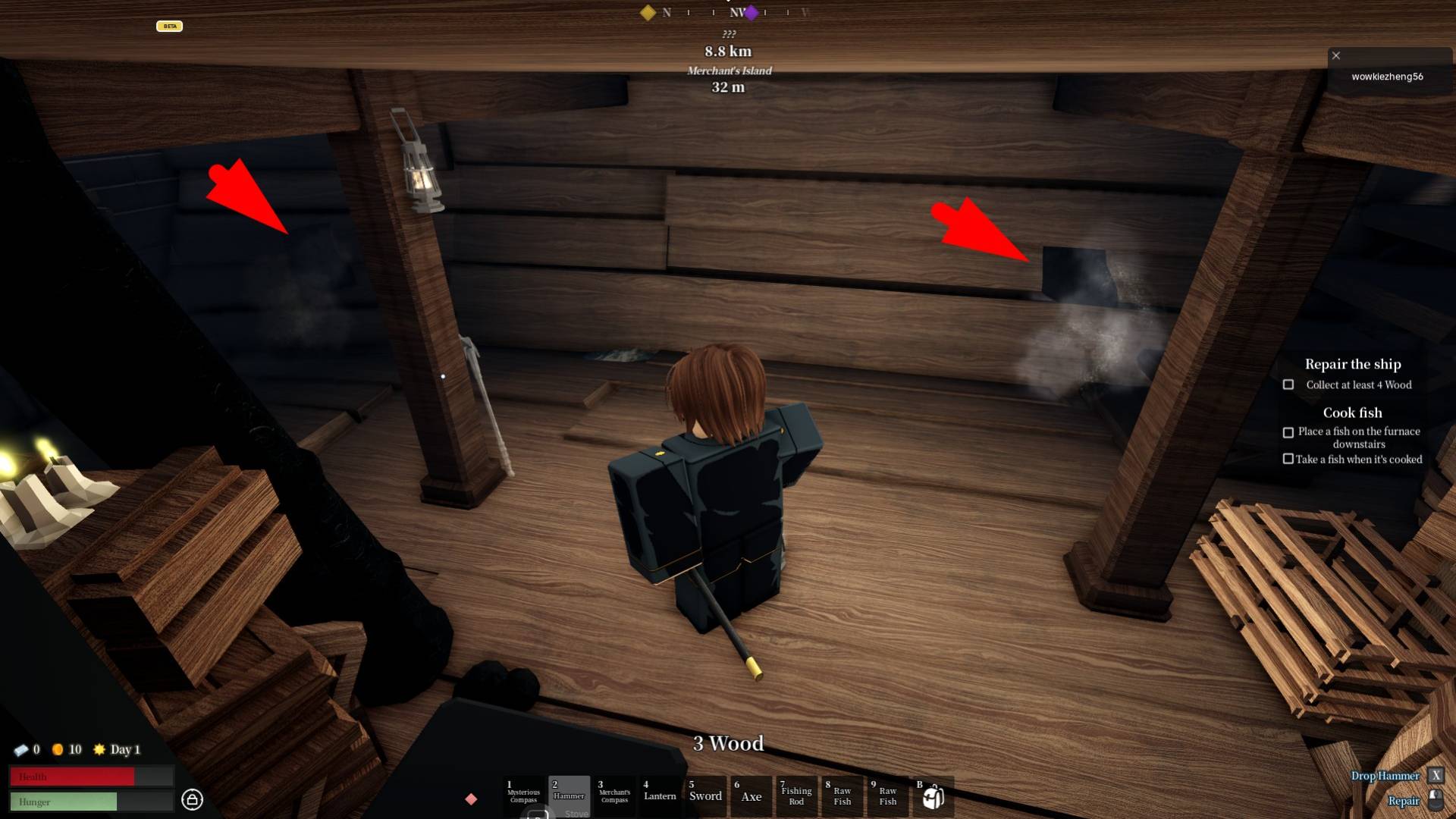 How to use the hammer to fix your ship in the Voyagers Roblox experience