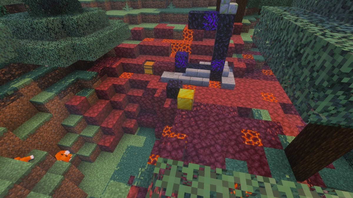 Minecraft nether portal in forest biome