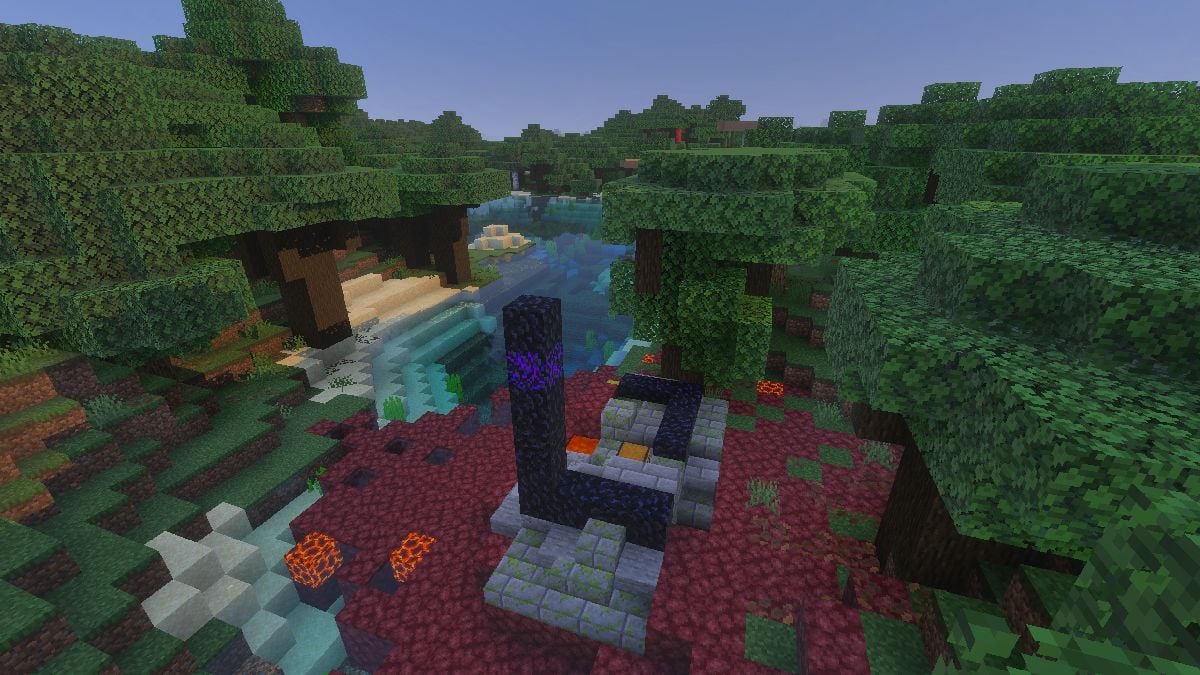 Minecraft nether portal ruined near water and taiga seed spawn