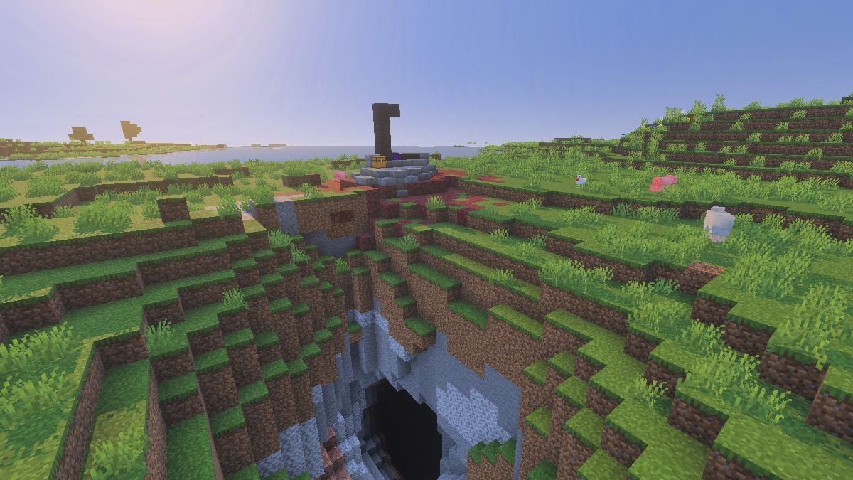 Minecraft bedrock nether seed with cave and portal