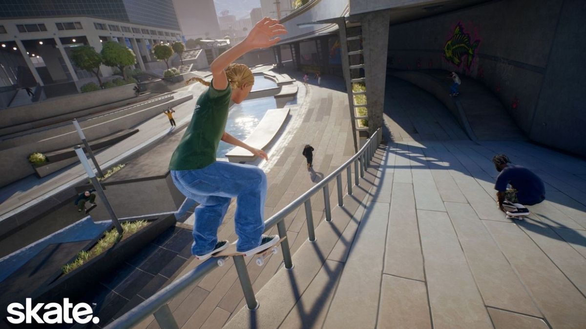 Character skating on a rail