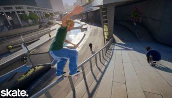 Character skating on a rail