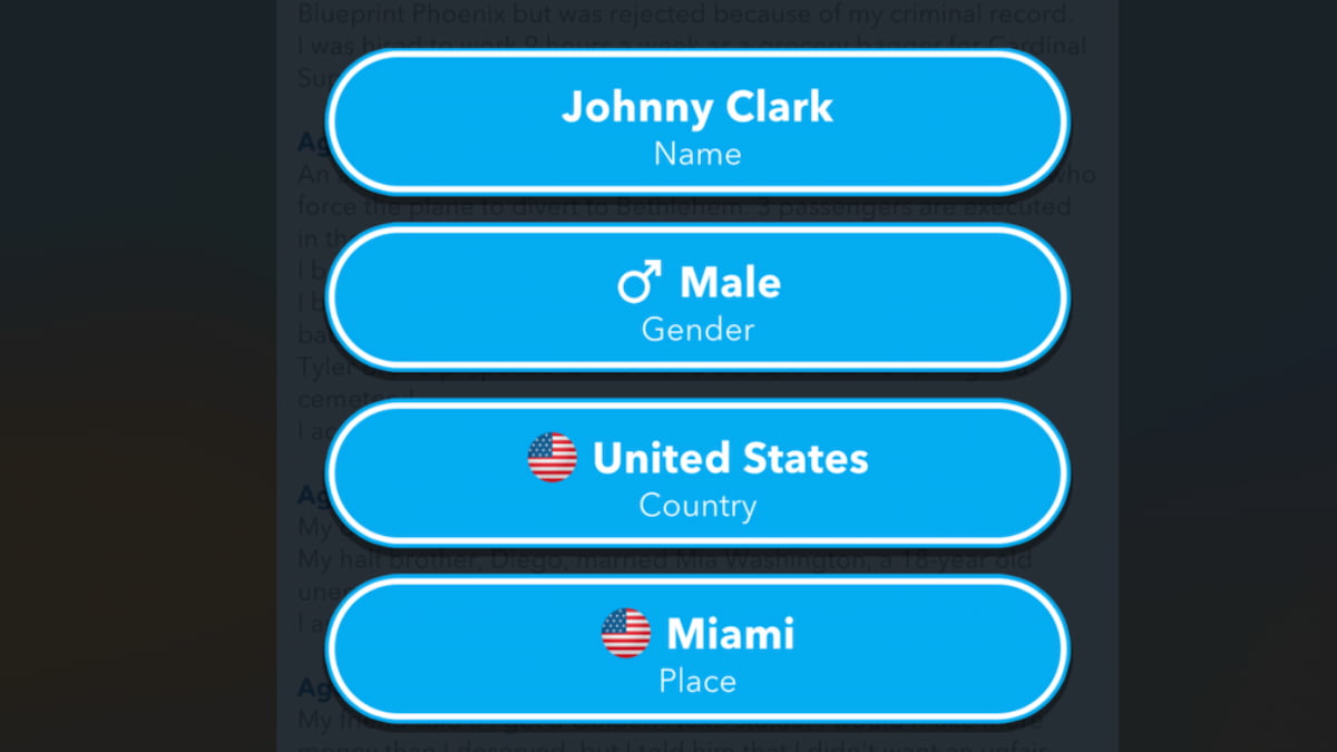 A Character Creation Menu