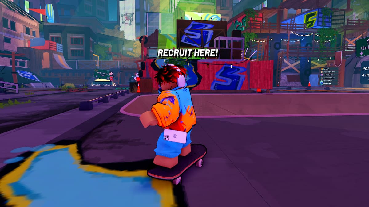 A player skateboarding in Roblox