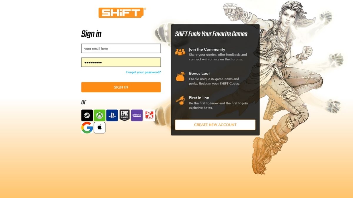 redeem page for BL4 shift codes