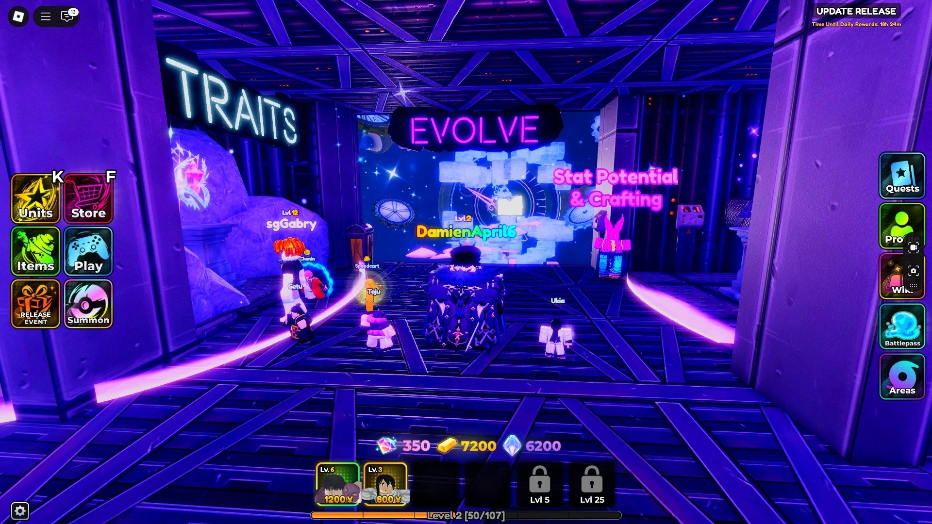 A player standing in the evolve area of the Anime Crusaders Roblox experience.